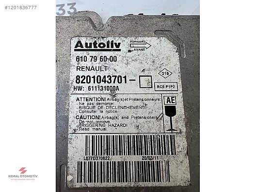 RENAULT CLIO 3 AIRBAG BEYNİ 610796000 8201043701