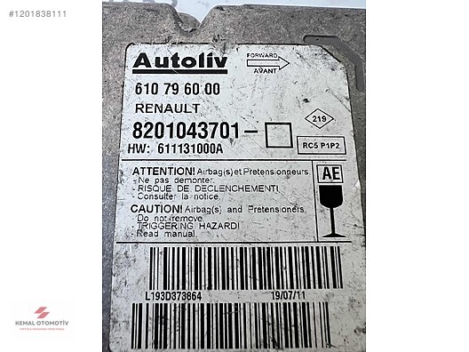 RENAULT AIRBAG BEYNİ 610796000 8201043701