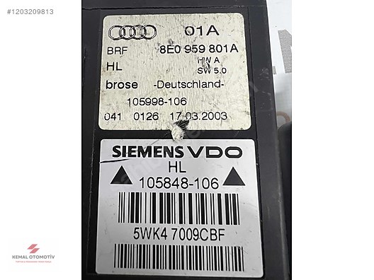 AUDI A4 S4 B6 8E 8H SOL ARKA CAM MOTORU 8E0959801A 5WK47009CBF
