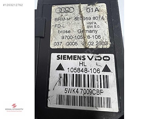 AUDI A4 SOL ARKA CAM MOTORU 8E0959801A 5WK47009CBF