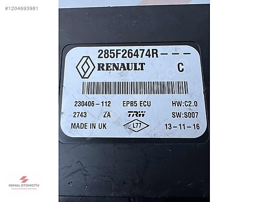 RENAULT FLUENCE MEGANE 4 KADJAR EL FREN BEYNİ 285F26474R